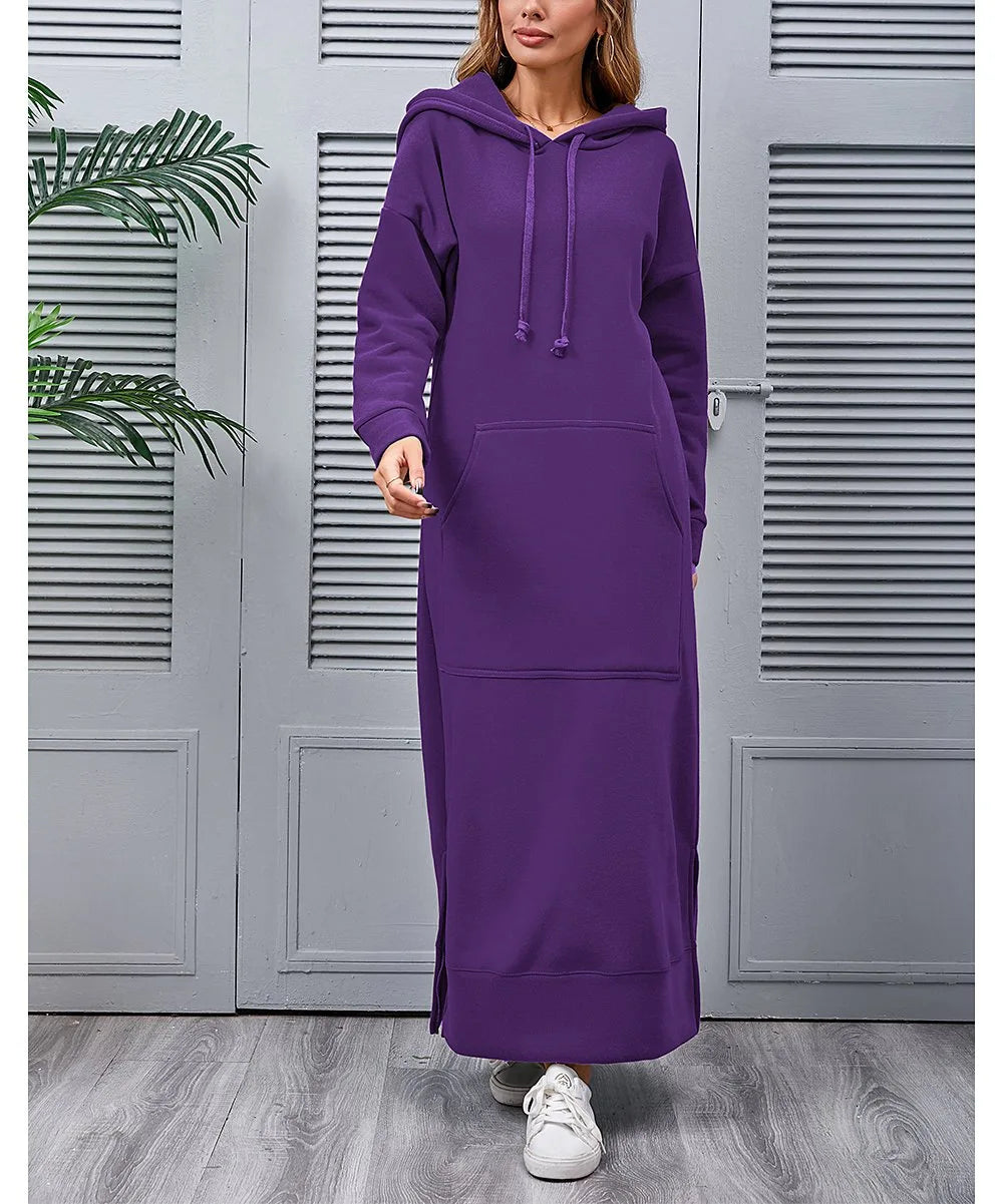 women's hoodies Hoodies Dress for Women Fashion  2024 Hem Lace-up Midi Robe Hooded Long Vestidos Winter Warm Casual Loose Sweatshirt Dress