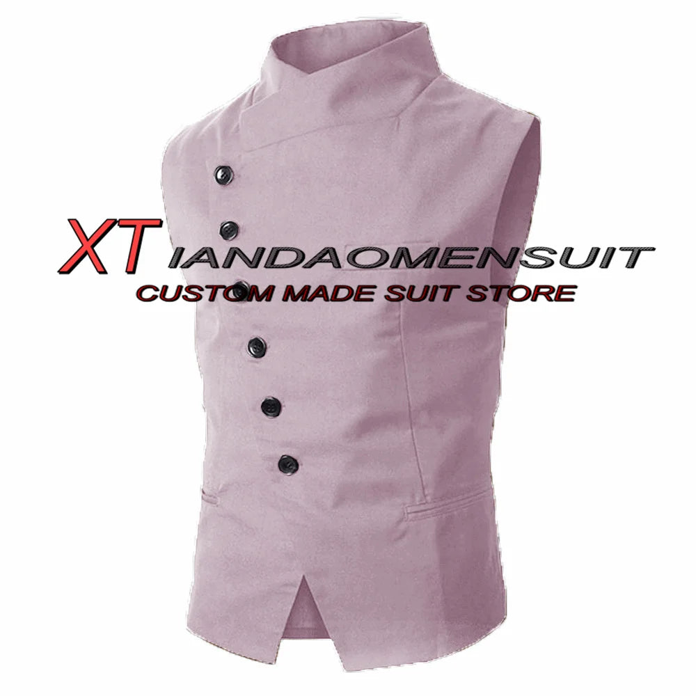 Men's Suit Vest Stand Collar Steampunk Sleeveless Jacket Male Wedding Groom Vests Retro Slim Fit Waistcoat