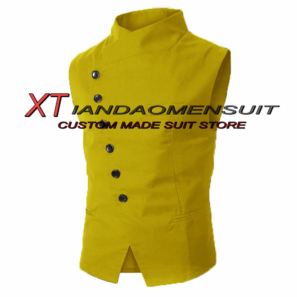 Men's Suit Vest Stand Collar Steampunk Sleeveless Jacket Male Wedding Groom Vests Retro Slim Fit Waistcoat
