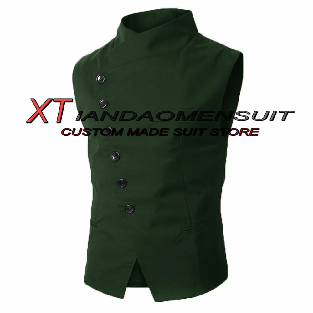 Men's Suit Vest Stand Collar Steampunk Sleeveless Jacket Male Wedding Groom Vests Retro Slim Fit Waistcoat