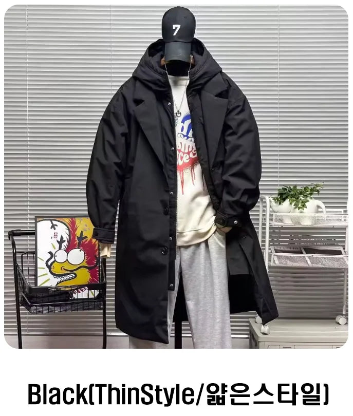 Men's Coat  Hooded New Two Pieces Korean Style Windbreaker spring  autumn Mid-Length