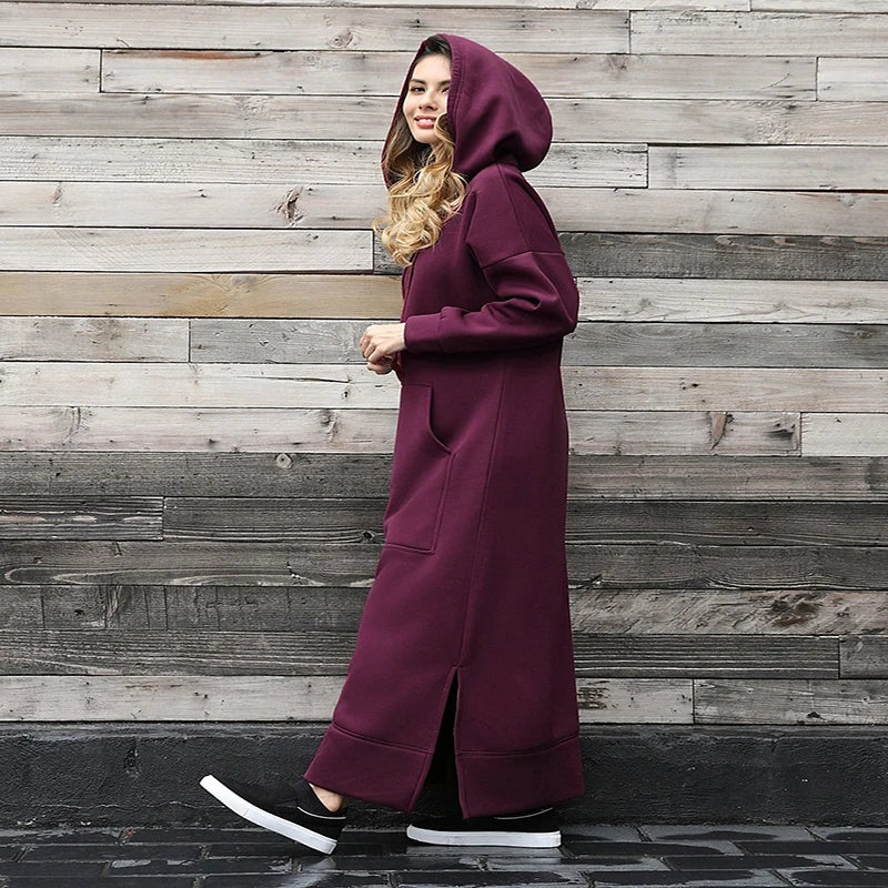 women's hoodies Hoodies Dress for Women Fashion  2024 Hem Lace-up Midi Robe Hooded Long Vestidos Winter Warm Casual Loose Sweatshirt Dress