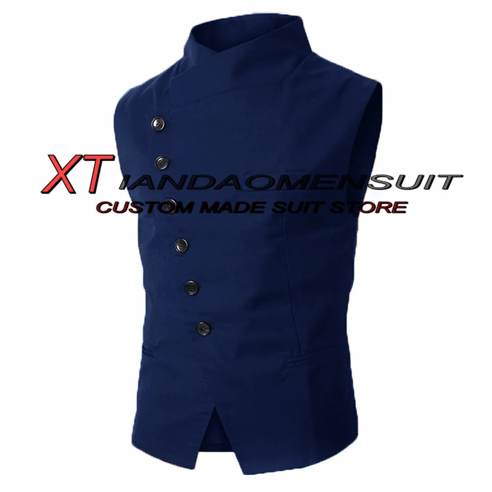 Men's Suit Vest Stand Collar Steampunk Sleeveless Jacket Male Wedding Groom Vests Retro Slim Fit Waistcoat