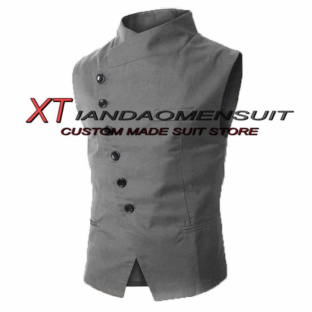 Men's Suit Vest Stand Collar Steampunk Sleeveless Jacket Male Wedding Groom Vests Retro Slim Fit Waistcoat