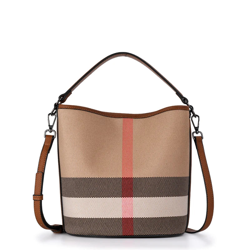 The classic women's one shoulder crossbody bag is a large capacity portable checkered bag made of high-quality canvas and cowhid