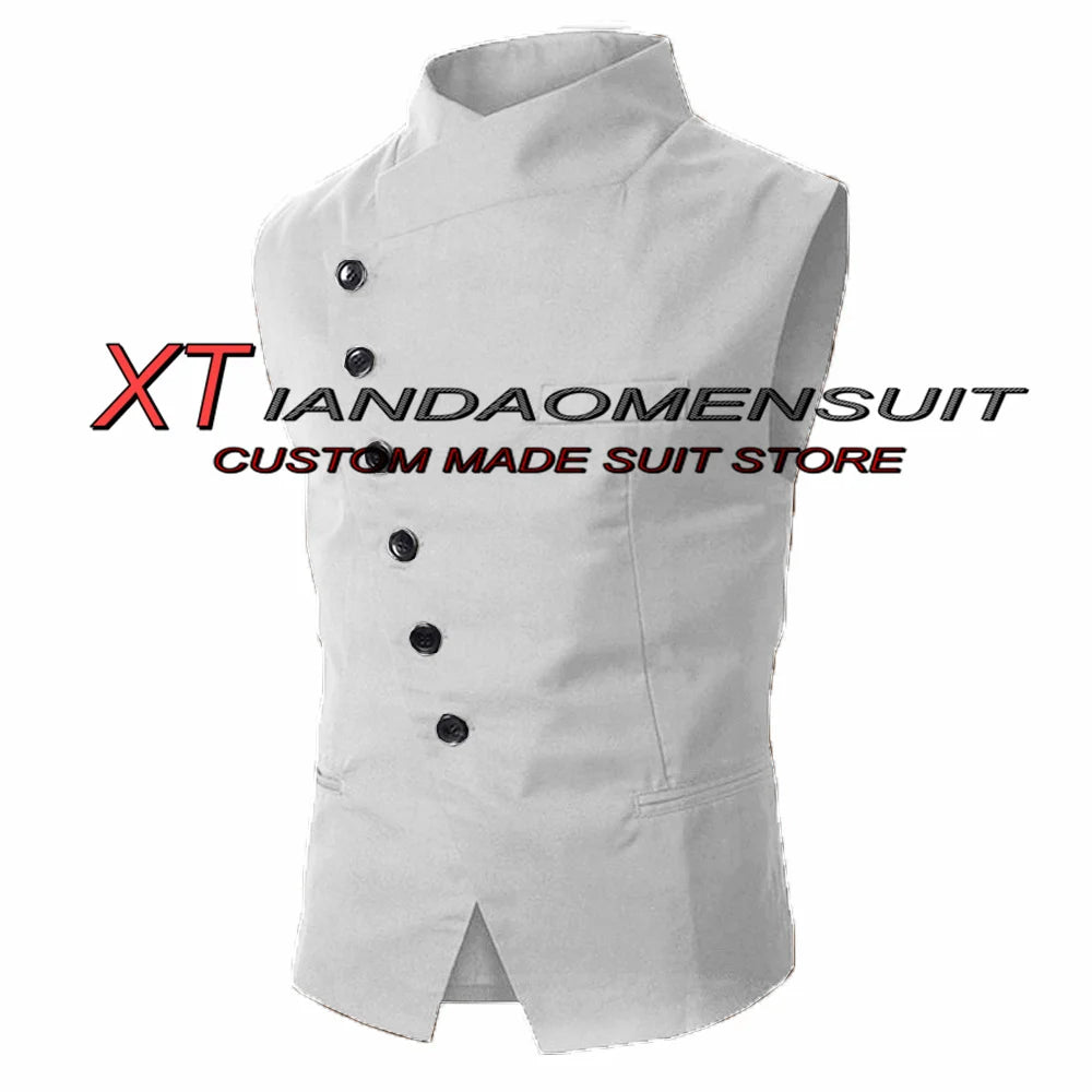 Men's Suit Vest Stand Collar Steampunk Sleeveless Jacket Male Wedding Groom Vests Retro Slim Fit Waistcoat
