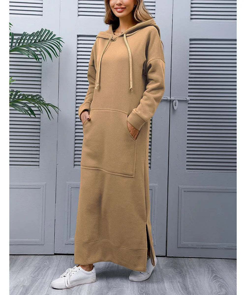 women's hoodies Hoodies Dress for Women Fashion  2024 Hem Lace-up Midi Robe Hooded Long Vestidos Winter Warm Casual Loose Sweatshirt Dress
