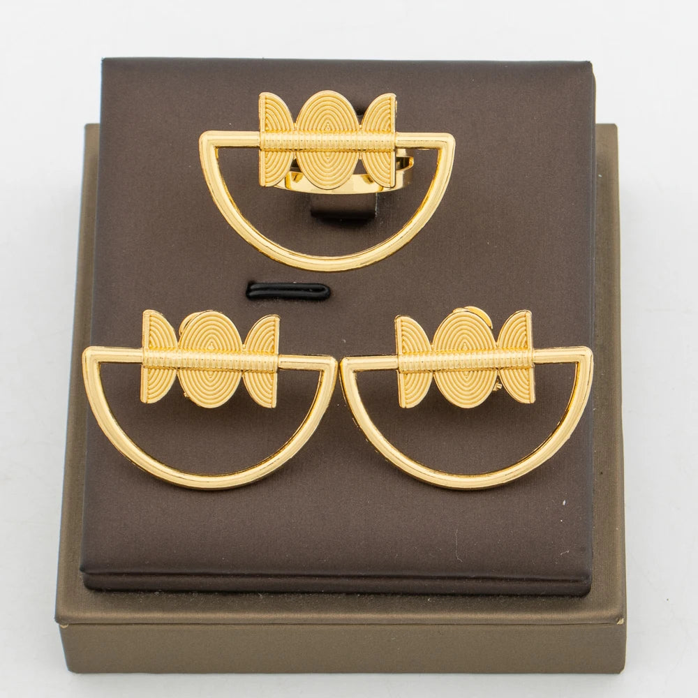 Statement Earrings and Ring  Jewelry Set for Women 18k Gold Plated Stud Earrings and Finger Ring Weddings Bridal Jewelry Set