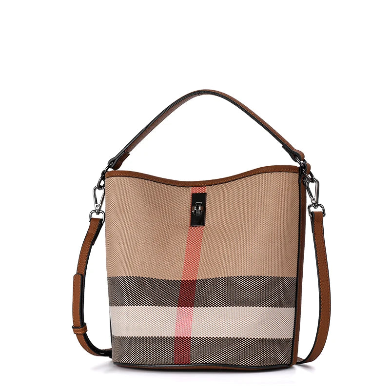 The classic women's one shoulder crossbody bag is a large capacity portable checkered bag made of high-quality canvas and cowhid