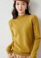 Winter wool sweater for women's soft solid color long-sleeved knitted sweater