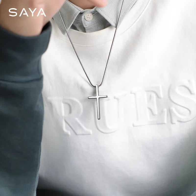 Pendants for Men Classic Design Cross Tungsten Necklace with Snake Stainless Steel Chain 45/50/55cm, Engraving