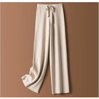 Women Pants 2020 New Winter Soft Waxy Comfortable High-Waist Cashmere Knitted Trousers Female Solid Color Casual Wide Leg Pants