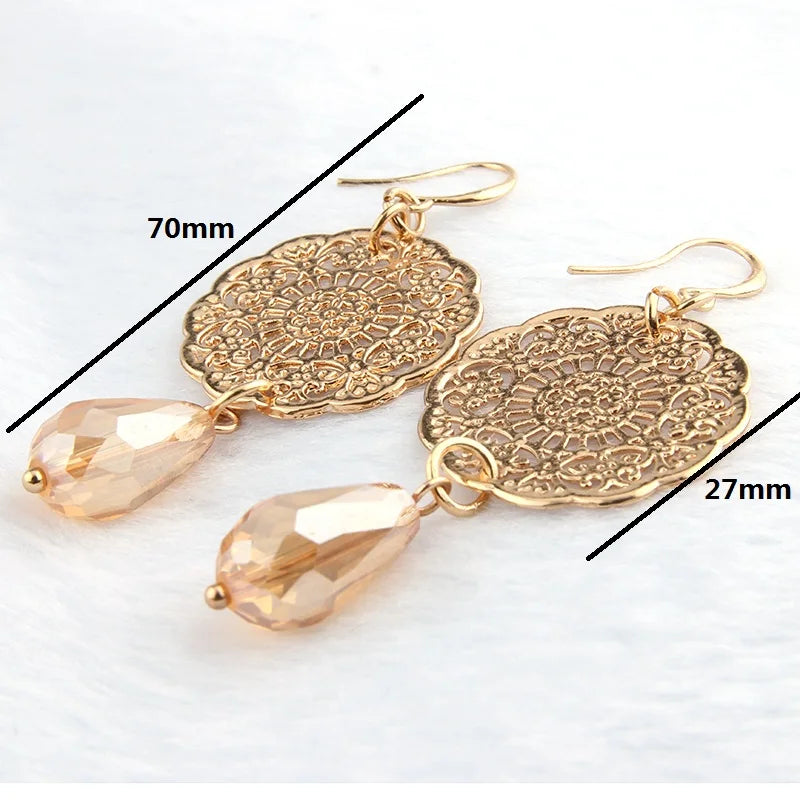 Drop Earrings Dangle Bohemian Metal Carving Hollow Pattern Crystal Water Charm 2023 New Hot Fashion Jewelry Accessories Brand Ms