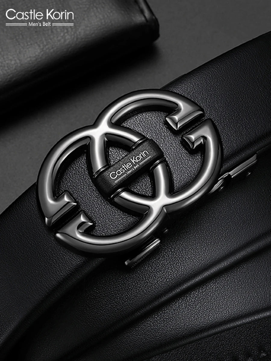 Men's belt leather automatic buckle belt famous brand high-end leisure trend young and middle-aged business men's belt