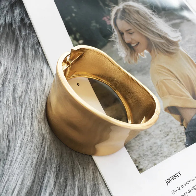 Wide Bangles Minimalist Asymmetric Alloy Matte Gold Color Bracelets Women Accessories Fashion Jewellery Engagement Party Gift
