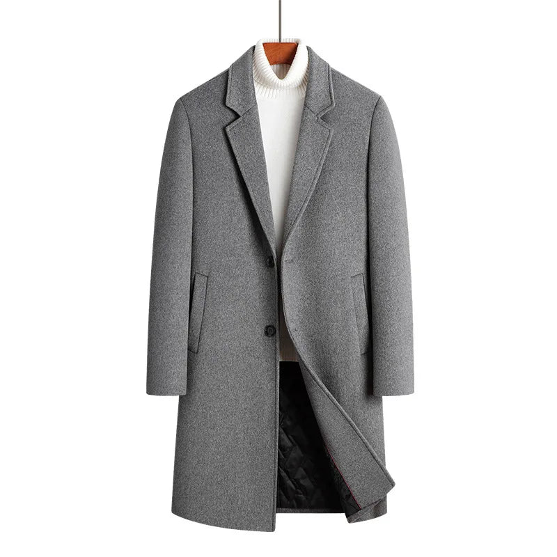 2025 Winter Wool Coat Men Fashion Long Wool Blends England Style Business Casual Trench Coat Men Solid Thick Wool Coats Jackets