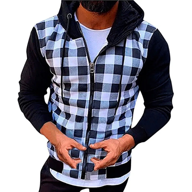 Men's Jackets 2025New Casual Slim Plaid Bomber Jacket Men Autumn Winter Long Sleeve Zipper Hooded Cardigan Windbreakers Coat Men