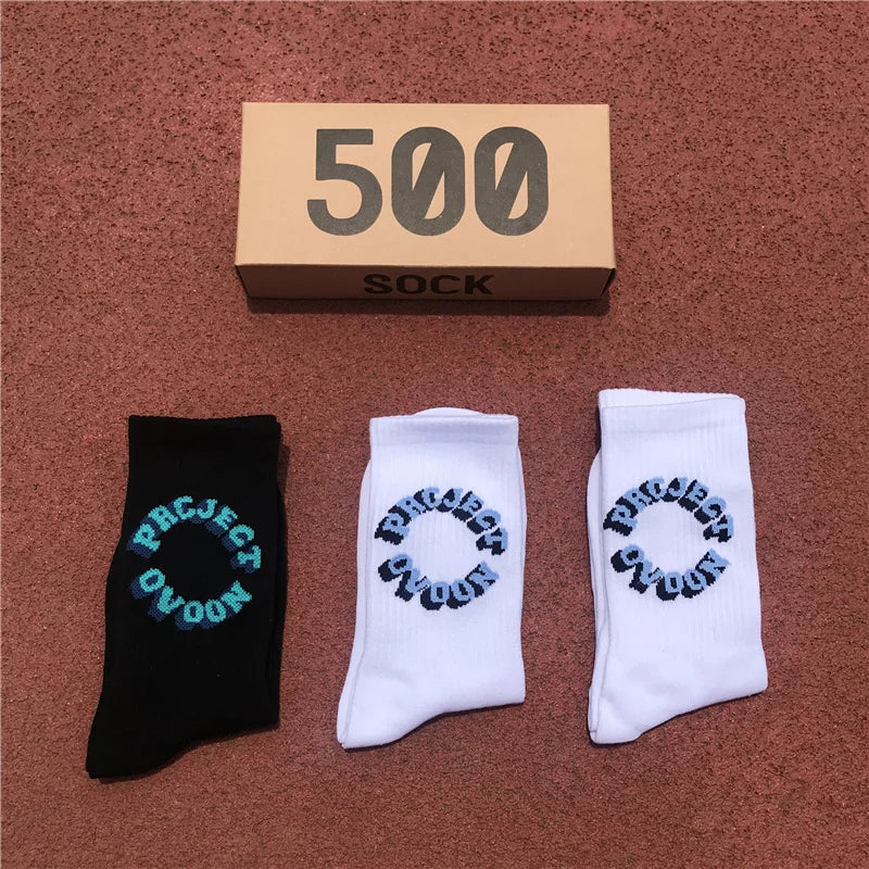 Man's Socks Fashion Hot Sale Men Women Fashion Personality  Solid color  3D letter Hip Hop Match Tidal Youth Socks 3 Pairs/Box