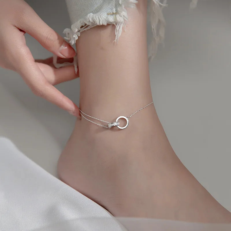 Anklet For Women Girl S925 Sterling Silver Rose Gold Color Steric Zirconia Adjustable Beach Style Foot Ankle Bracelet Jewelry