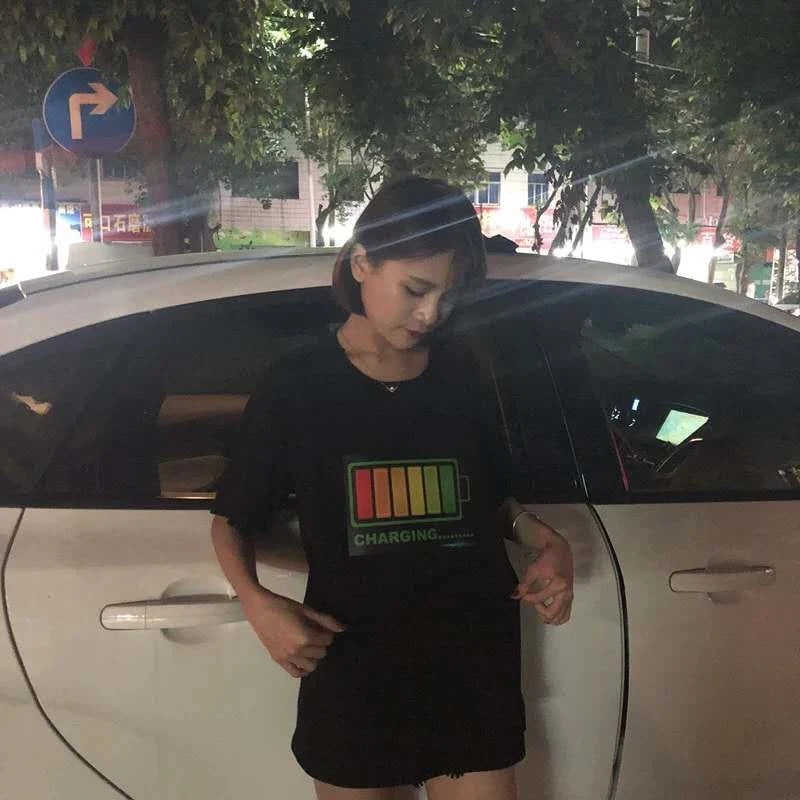 Women's T-Shirts LED Sound Control Flicker Tshirt Fashion Wireless Electric Luminescent Shiny Tshirts Party Disco Men's T Shirts