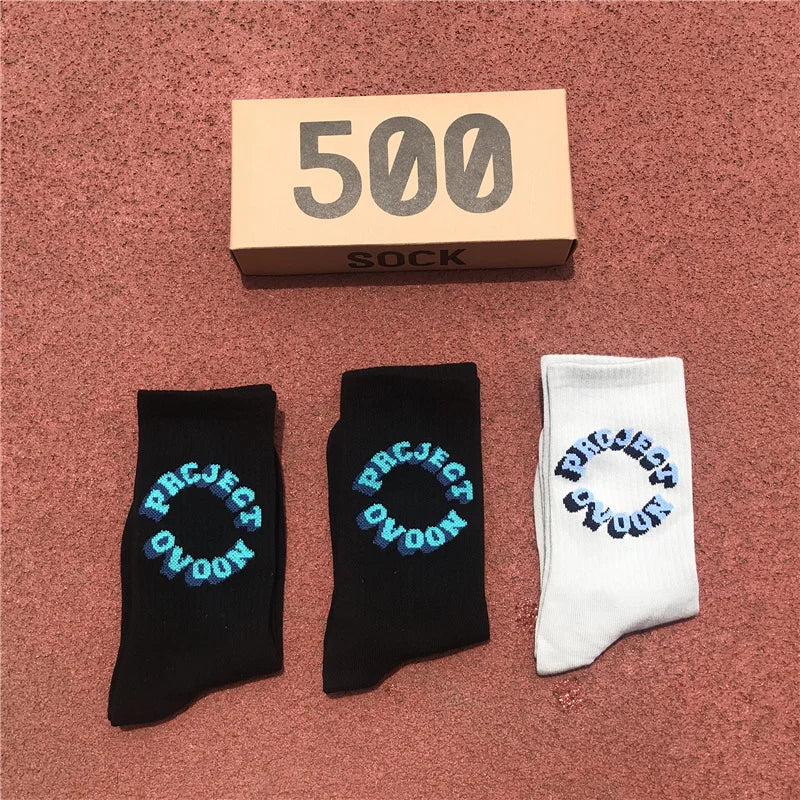 Man's Socks Fashion Hot Sale Men Women Fashion Personality  Solid color  3D letter Hip Hop Match Tidal Youth Socks 3 Pairs/Box