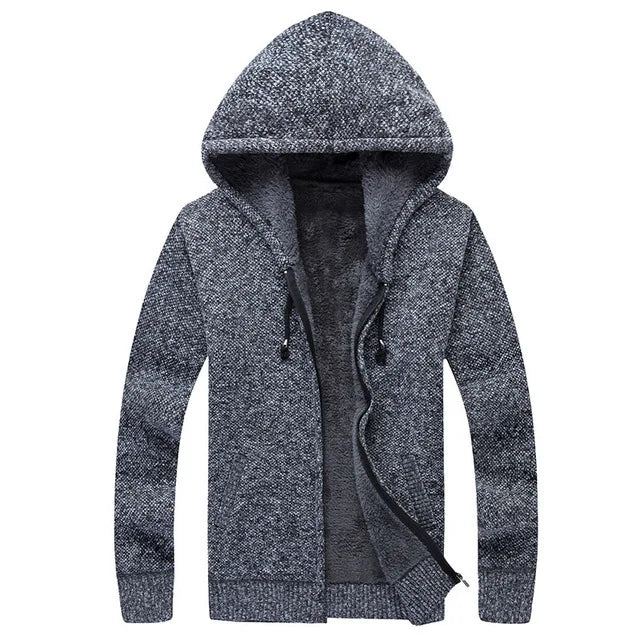 Winter Men Sweatercoat Hooded knit Cardigan Coat Men's Fleece Knitted Sweater Jackets Casual Solid Cardigan Sweater Man Clothes