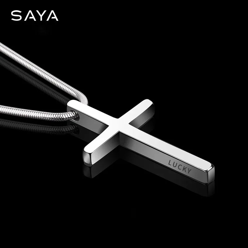 Pendants for Men Classic Design Cross Tungsten Necklace with Snake Stainless Steel Chain 45/50/55cm, Engraving