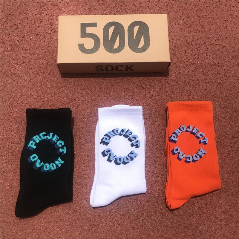 Man's Socks Fashion Hot Sale Men Women Fashion Personality  Solid color  3D letter Hip Hop Match Tidal Youth Socks 3 Pairs/Box
