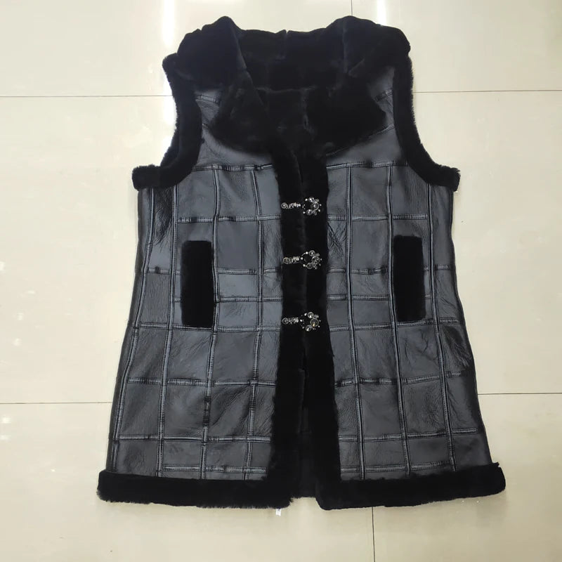 Natural Wool Sheep Shearing Autumn Winter Women's Tops Warm Leather Coat Women Vest New Fashion Sheepskin Sweater Vest Coat