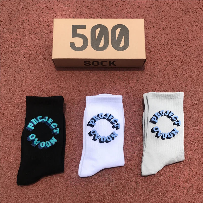 Man's Socks Fashion Hot Sale Men Women Fashion Personality  Solid color  3D letter Hip Hop Match Tidal Youth Socks 3 Pairs/Box