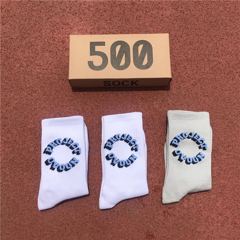 Man's Socks Fashion Hot Sale Men Women Fashion Personality  Solid color  3D letter Hip Hop Match Tidal Youth Socks 3 Pairs/Box