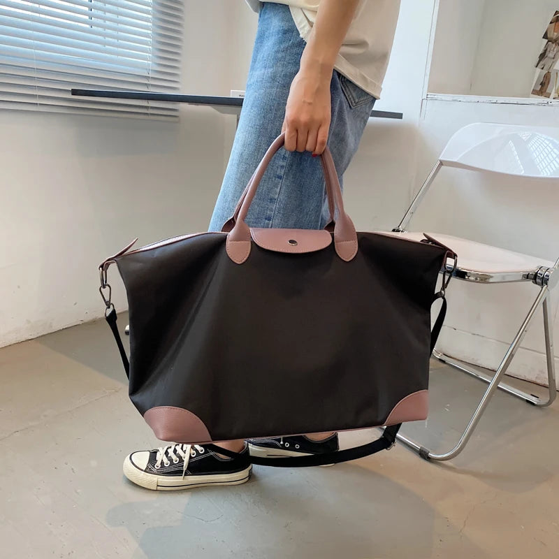 Tiptoegirls Panelled Patchwork Lady Totes Bag Anti-tear Nylon+Leather Large Totes for Women Fashion Simple Leisure Shoulder Bag
