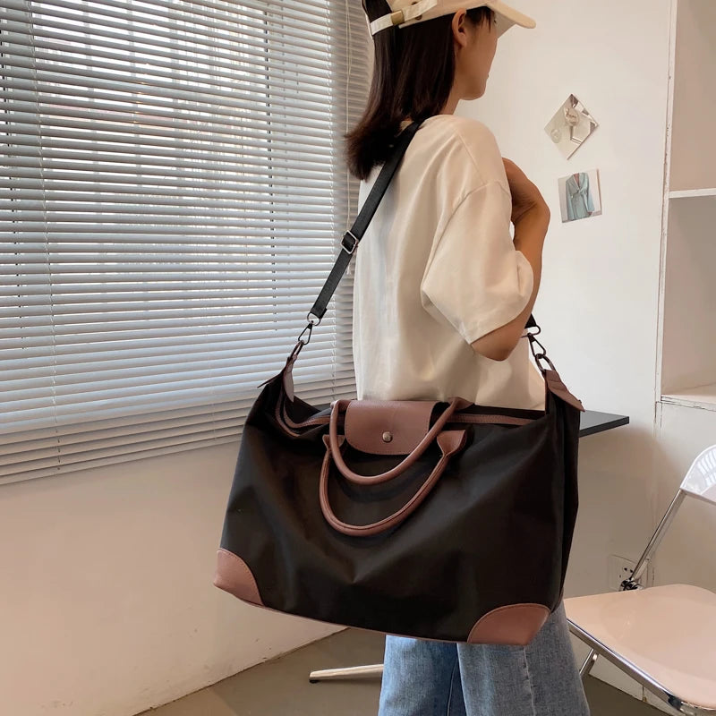 Tiptoegirls Panelled Patchwork Lady Totes Bag Anti-tear Nylon+Leather Large Totes for Women Fashion Simple Leisure Shoulder Bag