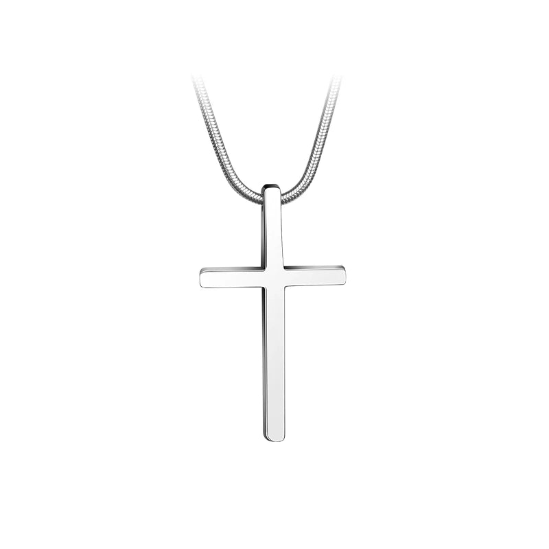 Pendants for Men Classic Design Cross Tungsten Necklace with Snake Stainless Steel Chain 45/50/55cm, Engraving