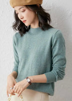 Winter wool sweater for women's soft solid color long-sleeved knitted sweater
