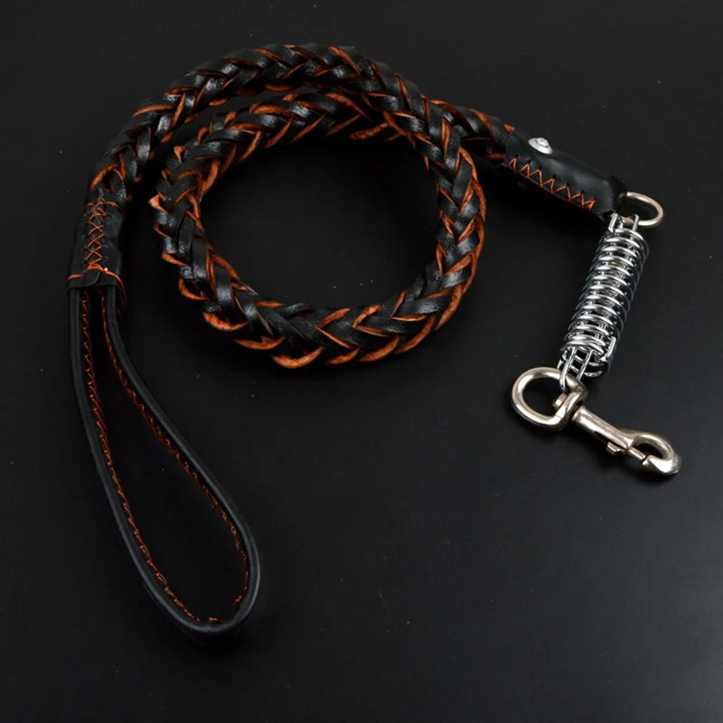 Pet Leash Pet Leather Dog Collar Leash For Large Dog Leather Dog Traction Drag Tow Rope Chain Pet Dog Supplies Accessories Prevent Runaway