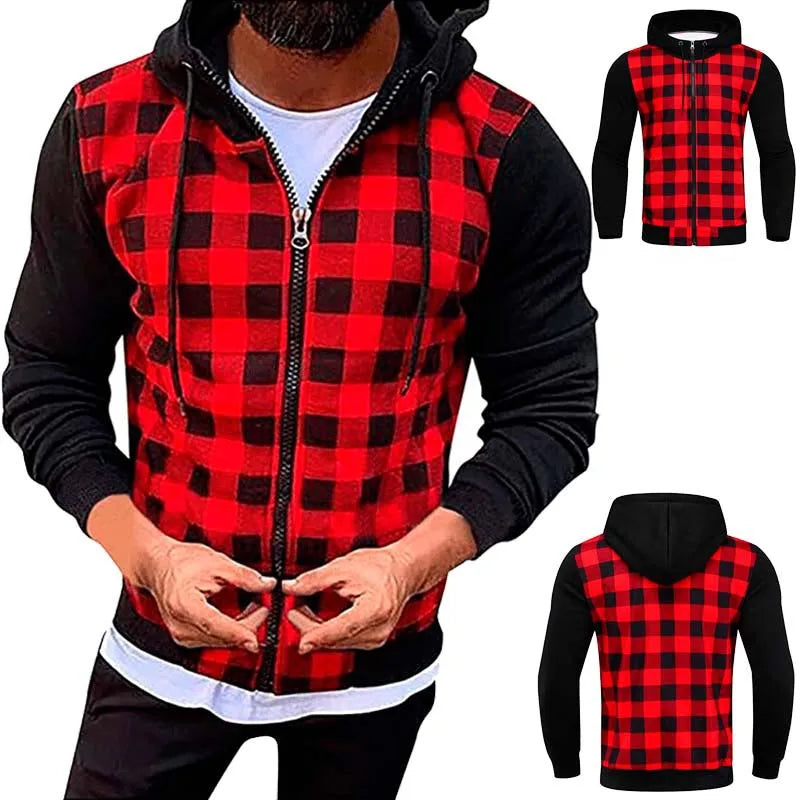Men's Jackets 2025New Casual Slim Plaid Bomber Jacket Men Autumn Winter Long Sleeve Zipper Hooded Cardigan Windbreakers Coat Men