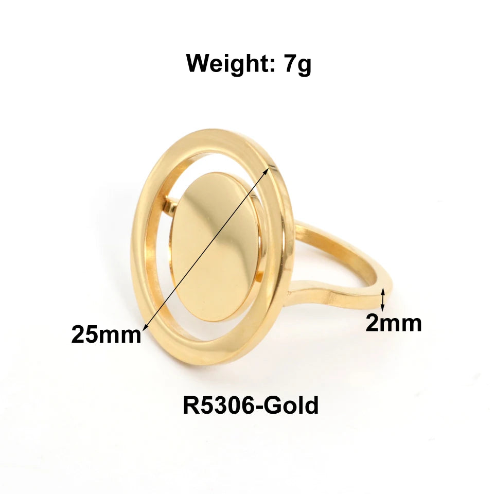 New Statement Exaggerate Double Round Ring for Women Fashion Geometric Gold Color Finger Ring Trendy кольцо Wedding Gift Jewelry