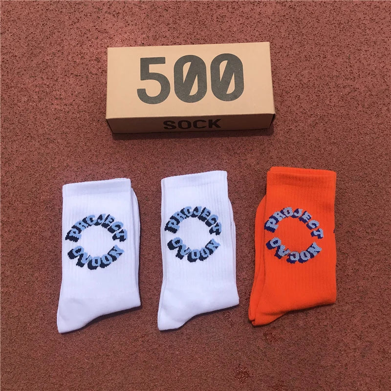 Man's Socks Fashion Hot Sale Men Women Fashion Personality  Solid color  3D letter Hip Hop Match Tidal Youth Socks 3 Pairs/Box