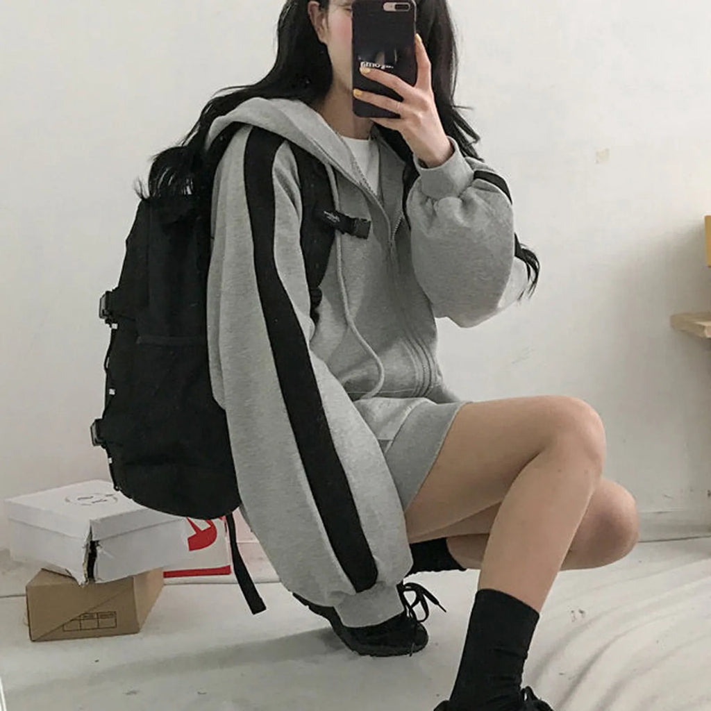 women's hoodies Hoodies Harajuku Hooded Oversized Hoodie Solid Long Sleeve Irregular Sweatshirt Loose Print Zip-up Tops Blouse Jacket Coat