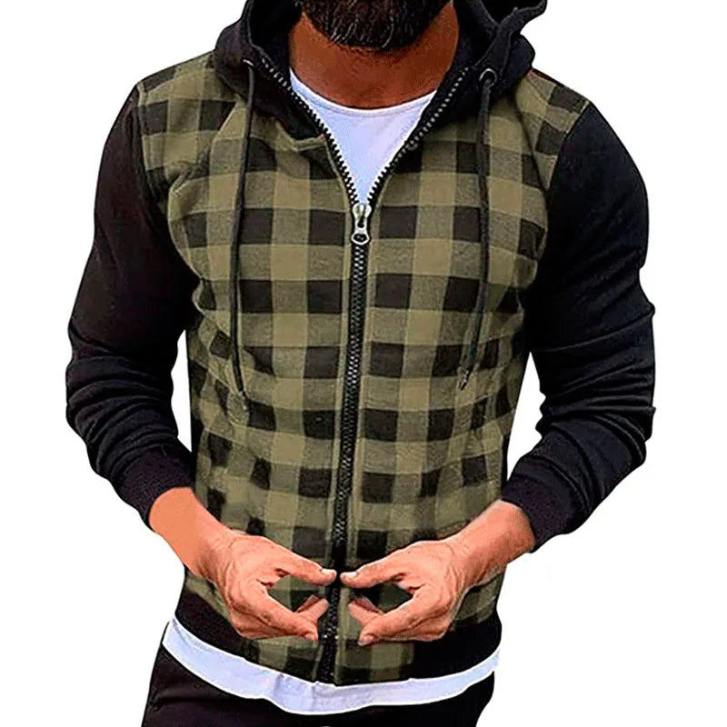 Men's Jackets 2025New Casual Slim Plaid Bomber Jacket Men Autumn Winter Long Sleeve Zipper Hooded Cardigan Windbreakers Coat Men