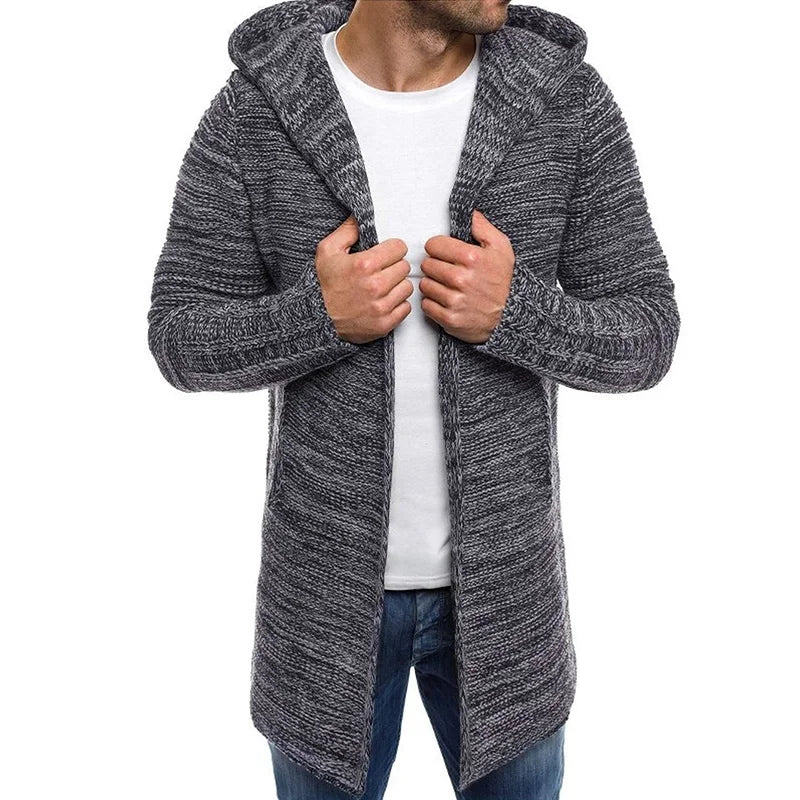 Men Jackets 2022 Spring Autumn New Mens Casual Sweater Snowflake Hooded Medium Long Knitted Cardigan Mens Outerwear Coats