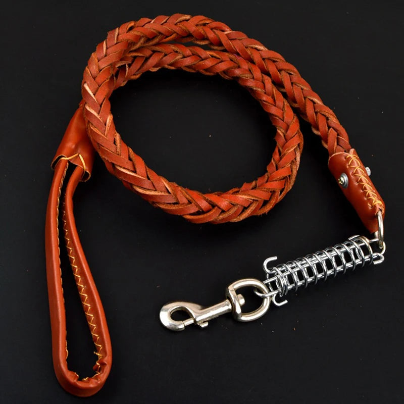 Pet Leash Pet Leather Dog Collar Leash For Large Dog Leather Dog Traction Drag Tow Rope Chain Pet Dog Supplies Accessories Prevent Runaway