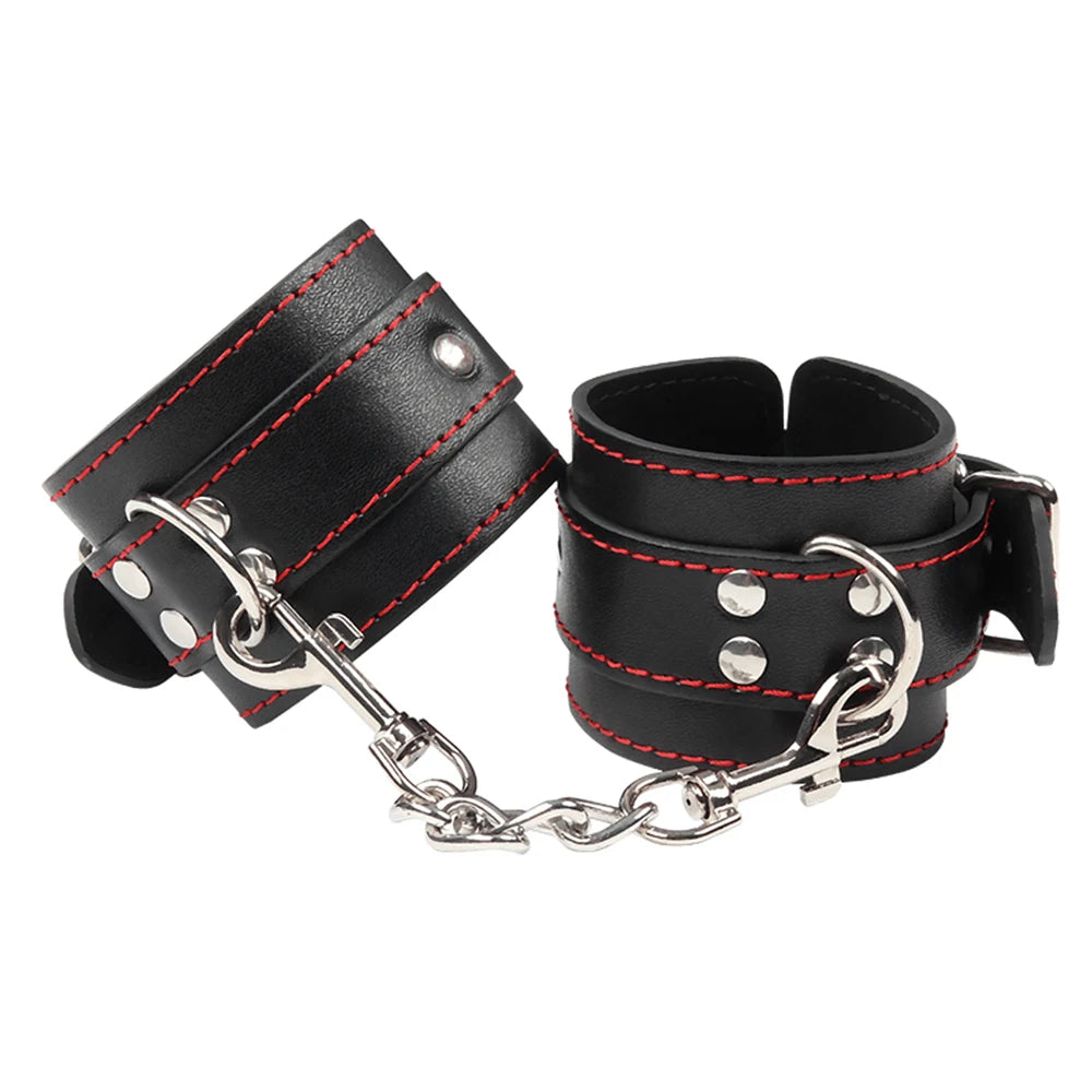 Sex HandCuffs Black PU Leather Redline bondage restraints Foot cuffs bdsm sex toys for couples juguetes eroticos adult products