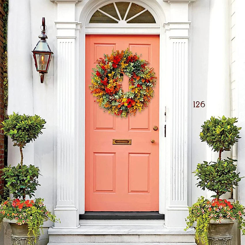 Autumn Eucalyptus Wreath Artificial Plants Background Wall Window Wedding Party Supplies Gifts Diy Christmas Home Decoration