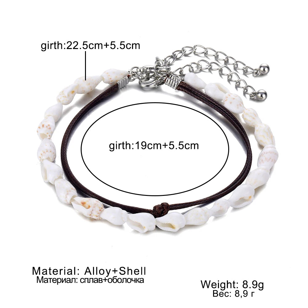 Anklets for Women Shell Foot Jewelry Summer Beach Barefoot Anklet Bracelet on leg Female Leather Anklet Set Bohemian Leg Chain