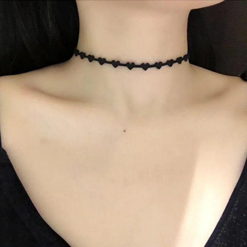 Heart Chokers Fashion Gothic Hollow Black Suede Cocktail False Collar Chockers Necklaces for women Bijoux   chokers