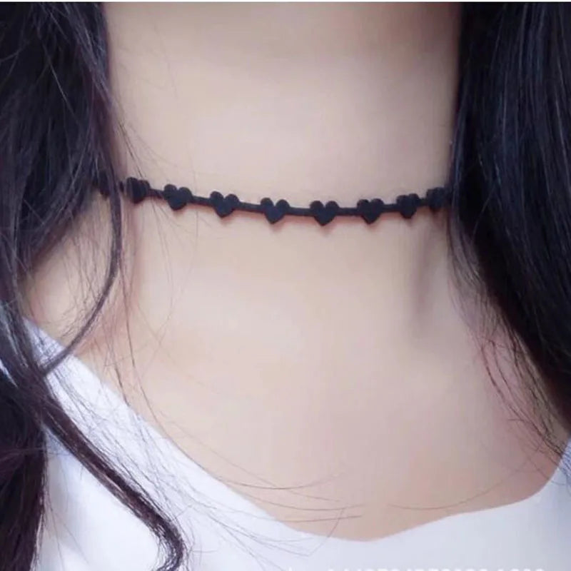 Heart Chokers Fashion Gothic Hollow Black Suede Cocktail False Collar Chockers Necklaces for women Bijoux   chokers
