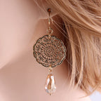 Drop Earrings Dangle Bohemian Metal Carving Hollow Pattern Crystal Water Charm 2023 New Hot Fashion Jewelry Accessories Brand Ms
