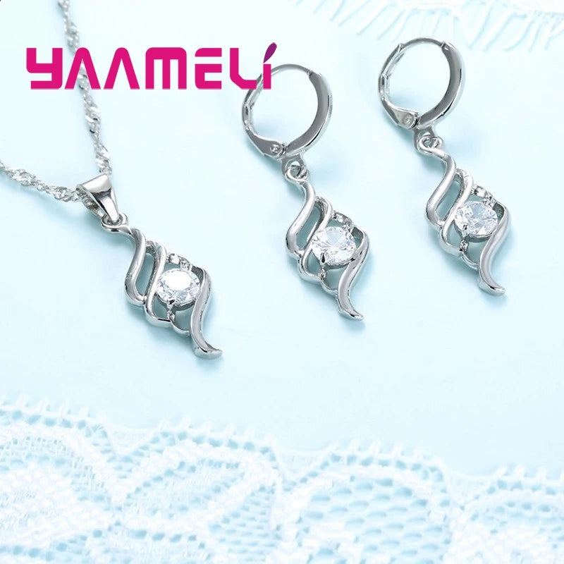 Jewelry Sets For Women Charms 925 Sterling Silver Color Pendant Necklace Hoop Earring Fashion Classic Collares Wedding Gift